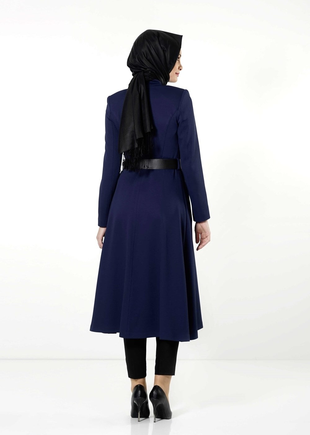 Tesettür giyim LACİVERT HAKİM YAKA DÜĞMELİ TRENÇKOT 7311