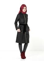 Tesettür giyim GRİ FERMUARLI KAPÜŞONLU TRENÇKOT 2712