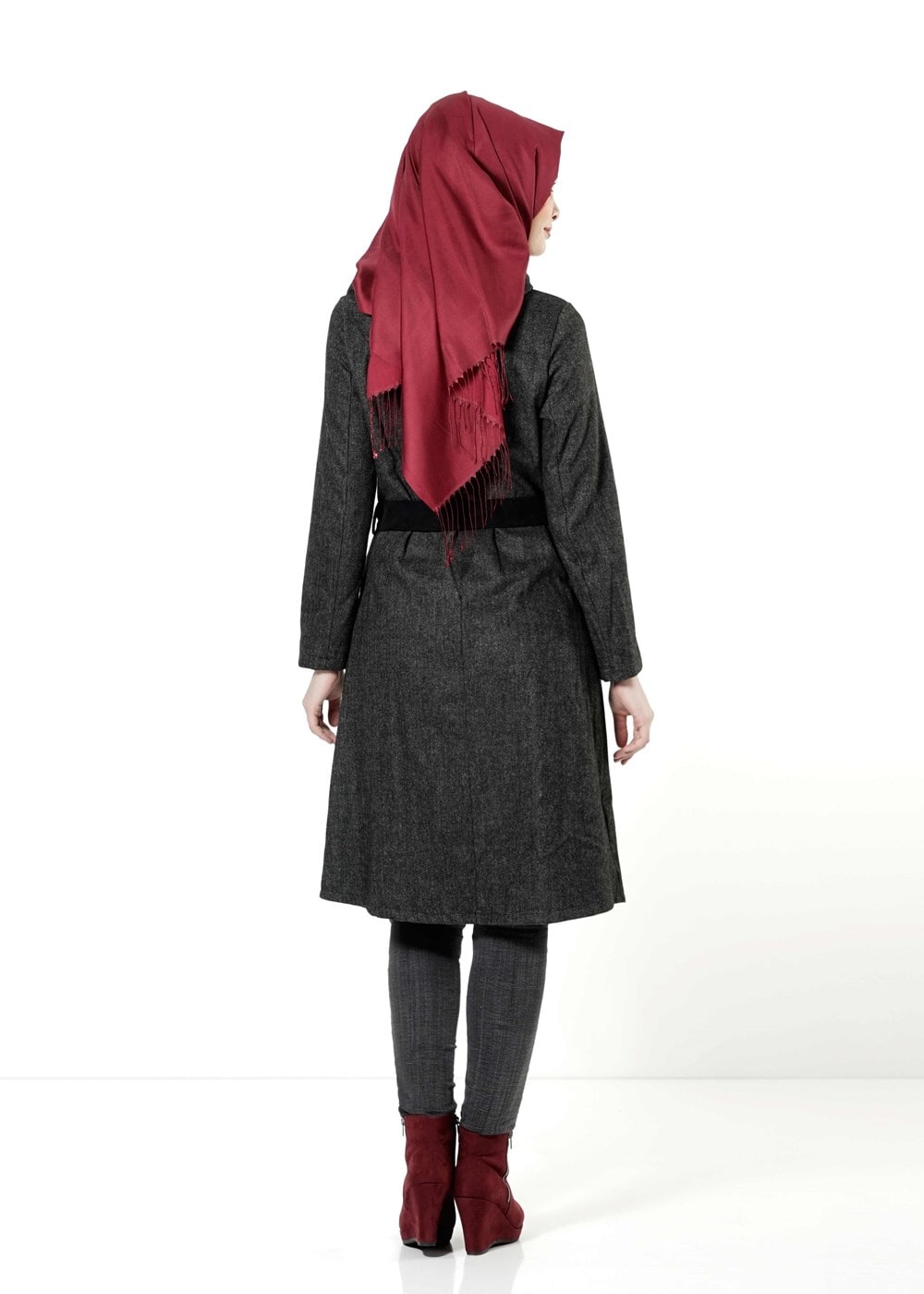 Tesettür giyim GRİ FERMUARLI KAPÜŞONLU TRENÇKOT 2712