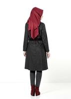 Tesettür giyim GRİ FERMUARLI KAPÜŞONLU TRENÇKOT 2712