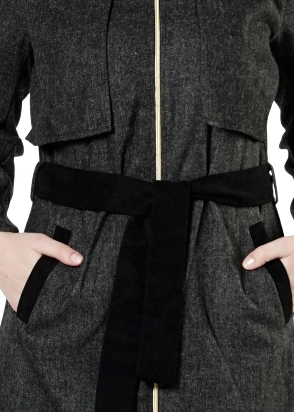 Tesettür giyim GRİ FERMUARLI KAPÜŞONLU TRENÇKOT 2712