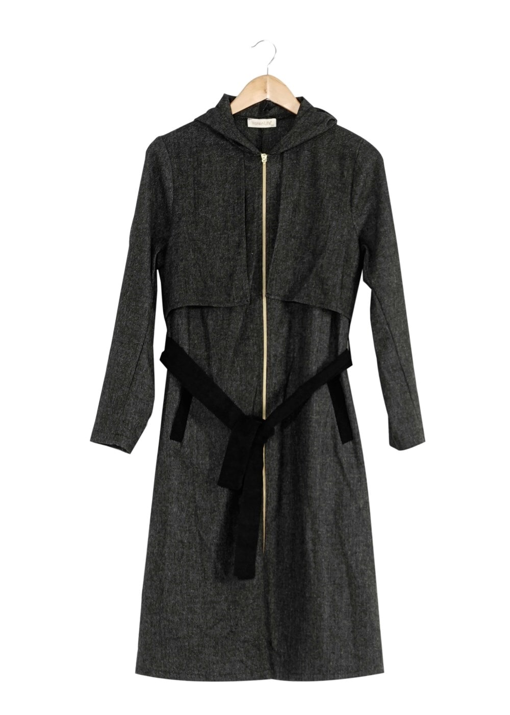 Tesettür giyim GRİ FERMUARLI KAPÜŞONLU TRENÇKOT 2712