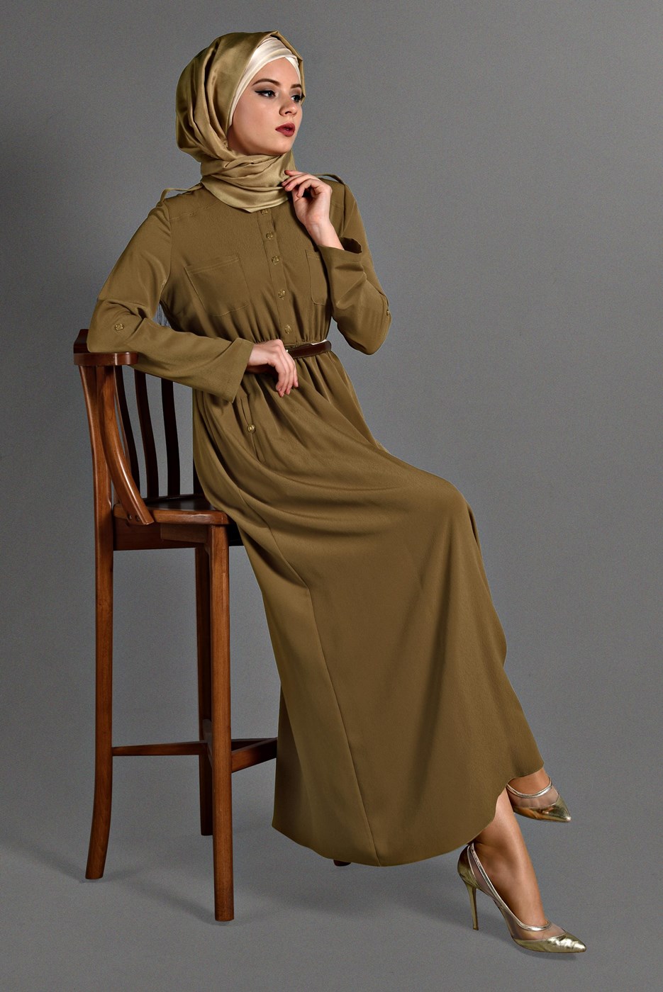 Tesettür giyim TURUNCU 4119 ELBİSE