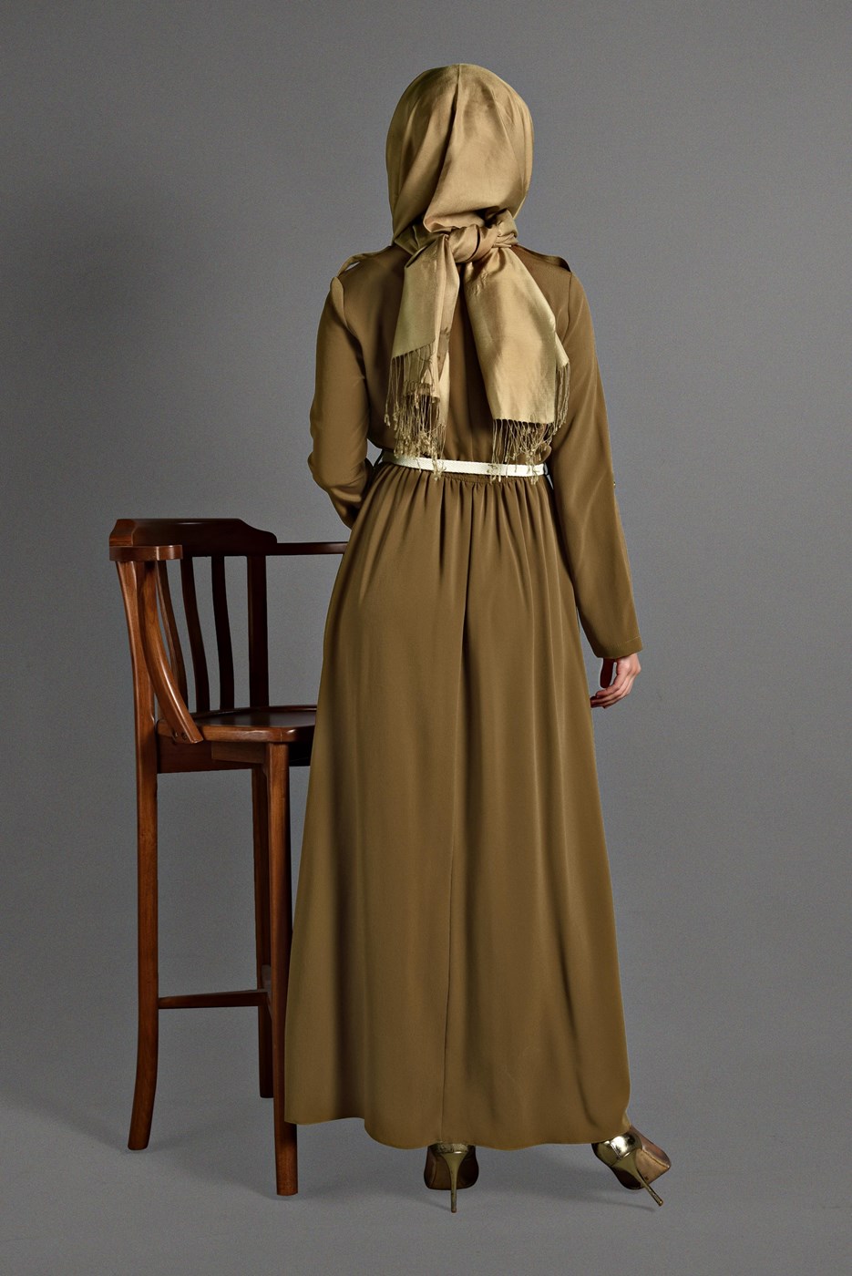 Tesettür giyim TURUNCU 4119 ELBİSE