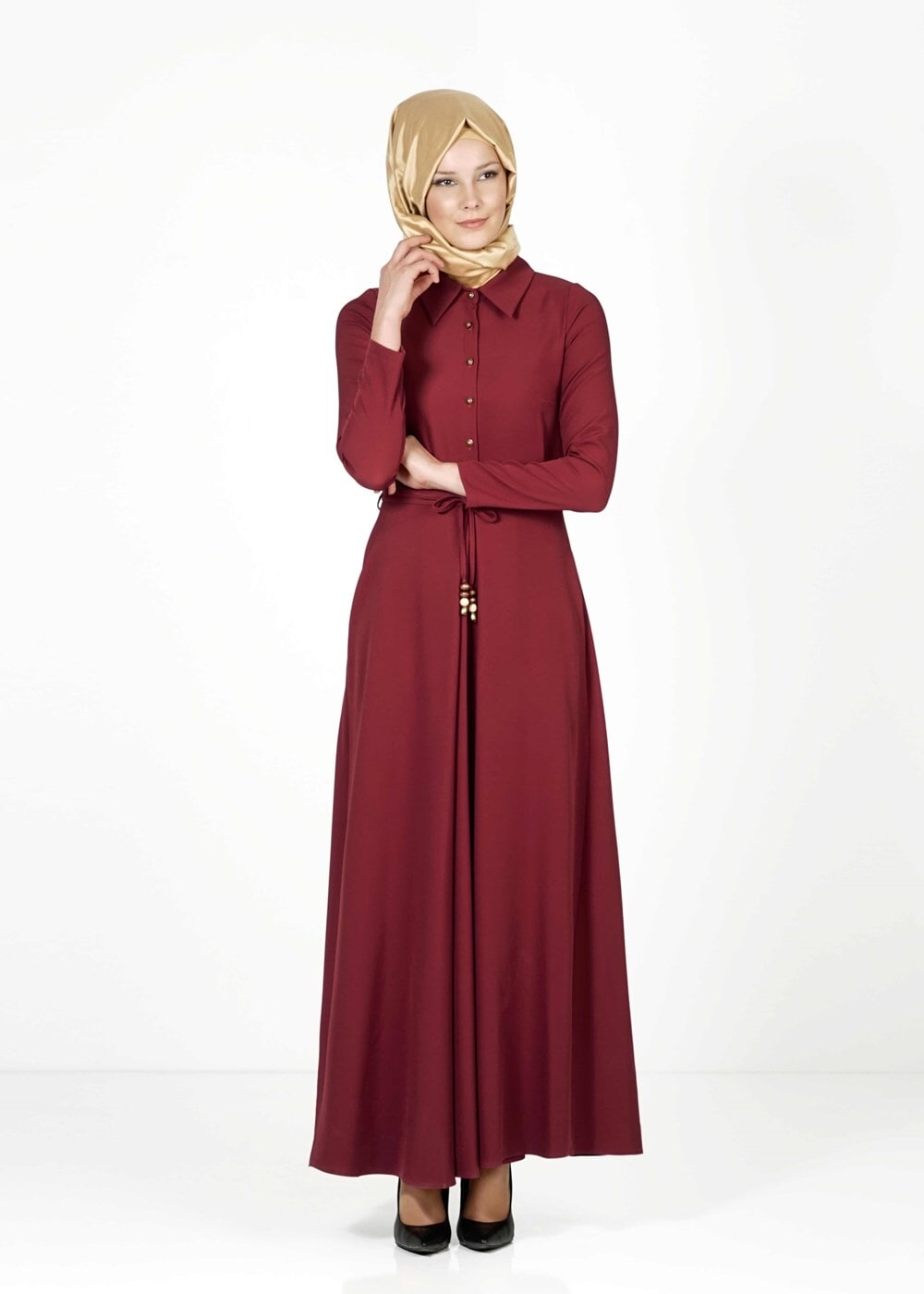 Tesettür giyim BORDO 4128 ELBİSE