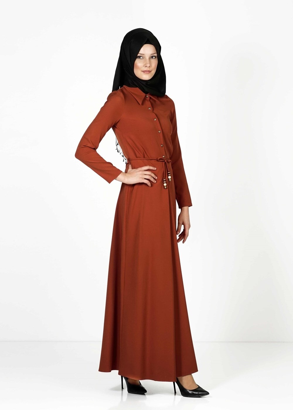 Tesettür giyim KAHVE 4128 ELBİSE