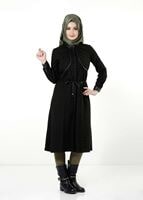 Tesettür giyim YEŞİL DERİ HAKİM YAKA TRENÇKOT 7130 