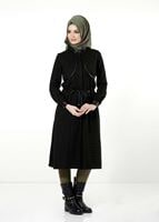 Tesettür giyim YEŞİL DERİ HAKİM YAKA TRENÇKOT 7130 