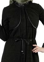 Tesettür giyim YEŞİL DERİ HAKİM YAKA TRENÇKOT 7130 