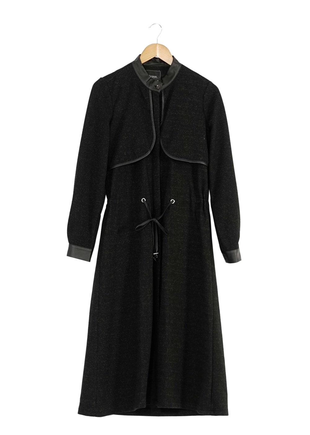 Tesettür giyim YEŞİL DERİ HAKİM YAKA TRENÇKOT 7130 