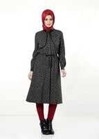 Tesettür giyim GRİ DERİ HAKİM YAKA TRENÇKOT 7130 