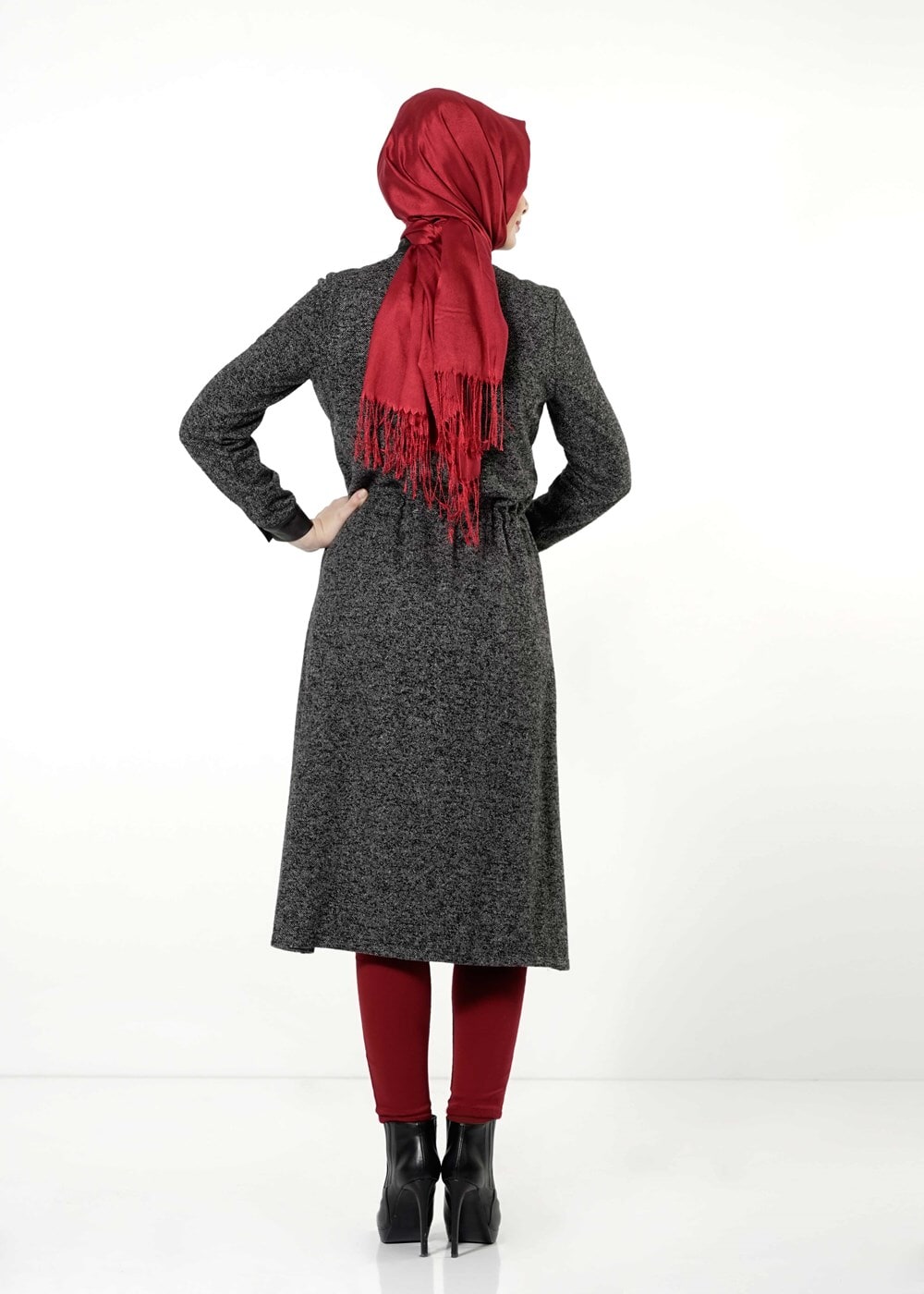 Tesettür giyim GRİ DERİ HAKİM YAKA TRENÇKOT 7130 