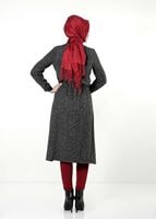 Tesettür giyim GRİ DERİ HAKİM YAKA TRENÇKOT 7130 