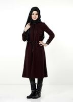 Tesettür giyim BORDO DERİ HAKİM YAKA TRENÇKOT 7130 