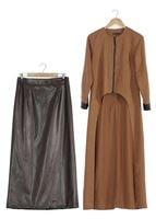 Hijab clothing BROWN LEATHER DETAIL SUIT 9111-1 