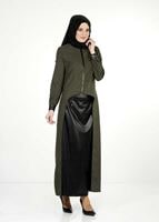 Hijab clothing KHAKI LEATHER DETAIL SUIT 9111-1 