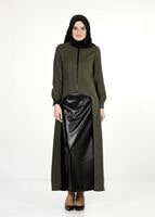 Hijab clothing KHAKI LEATHER DETAIL SUIT 9111-1 