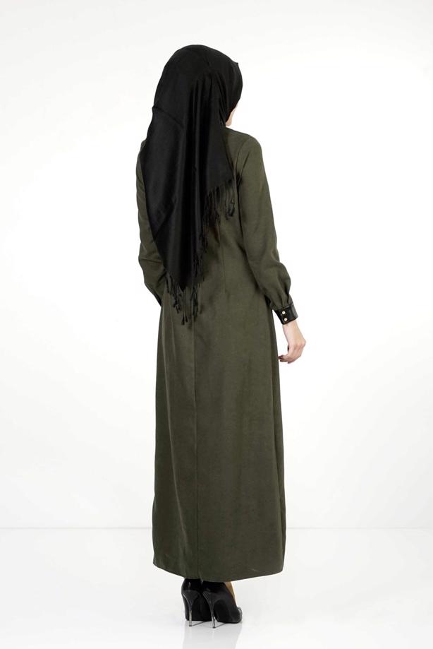 Hijab clothing KHAKI LEATHER DETAIL SUIT 9111-1  - TRENDTESETTÜR