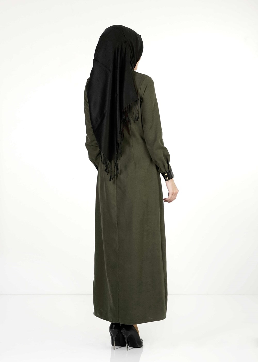 Hijab clothing KHAKI LEATHER DETAIL SUIT 9111-1 