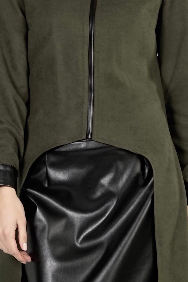 Hijab clothing KHAKI LEATHER DETAIL SUIT 9111-1  - TRENDTESETTÜR