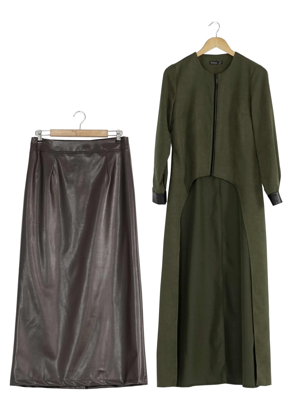 Hijab clothing KHAKI LEATHER DETAIL SUIT 9111-1 