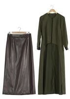 Hijab clothing KHAKI LEATHER DETAIL SUIT 9111-1 