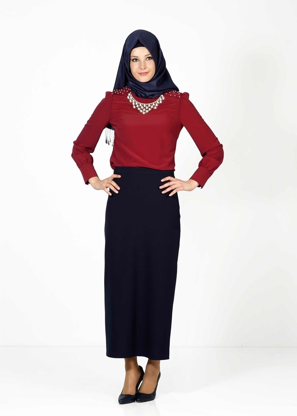 Tesettür giyim BORDO 6145 BLUZ
