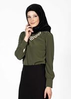 Tesettür giyim HAKİ 6145 BLUZ