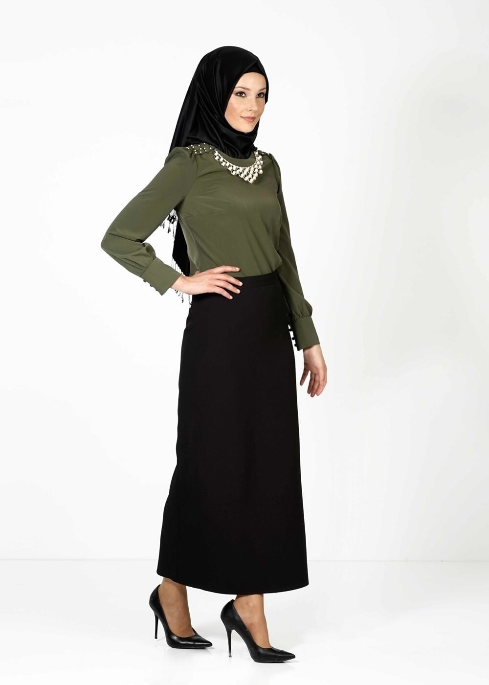 Tesettür giyim HAKİ 6145 BLUZ