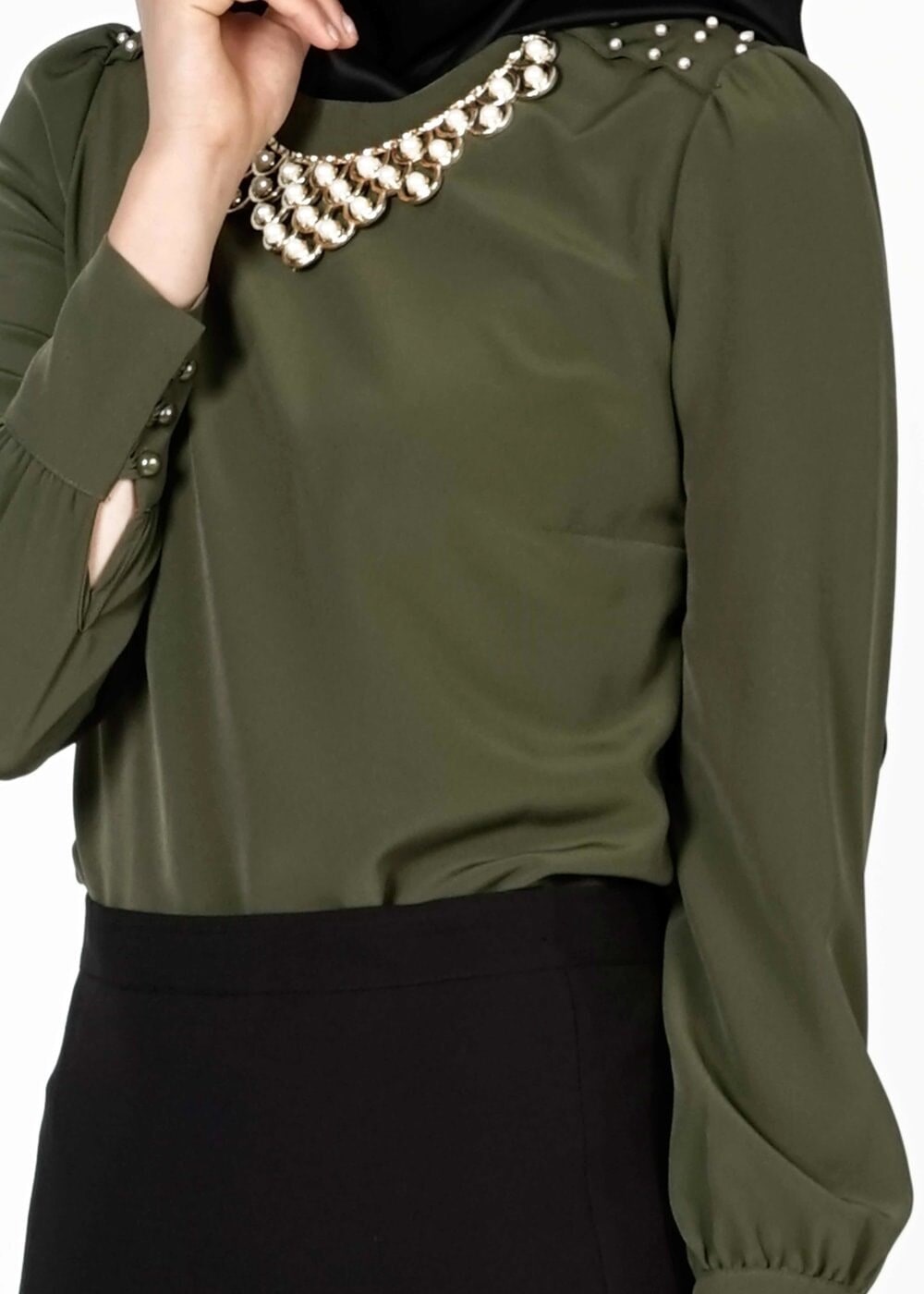 Tesettür giyim HAKİ 6145 BLUZ