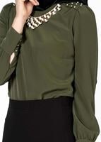 Tesettür giyim HAKİ 6145 BLUZ