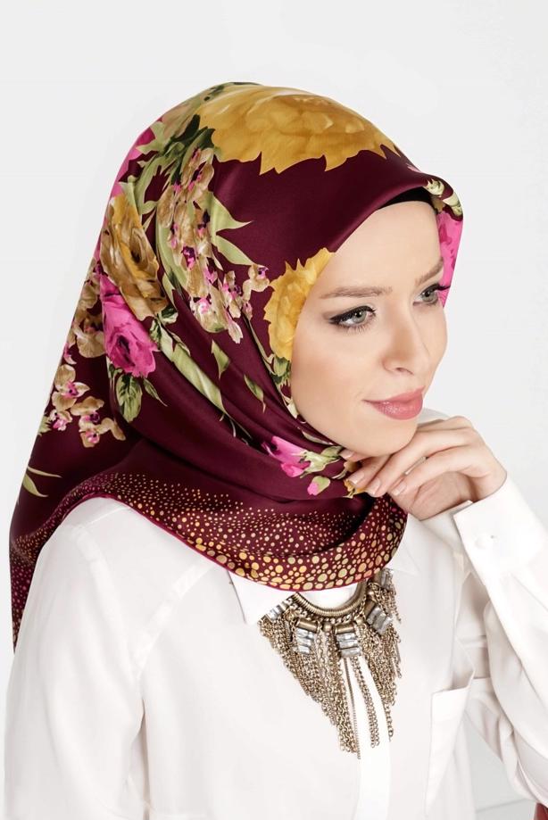 Vêtements hijab POURPRE T 27603 Çicek Desenli Eşarp - TRENDTESETTÜR
