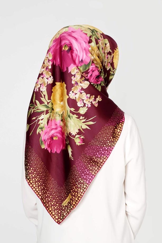 Vêtements hijab POURPRE T 27603 Çicek Desenli Eşarp - TRENDTESETTÜR
