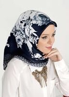 Tesettür giyim LACİVERT T 27603 Çicek Desenli Eşarp