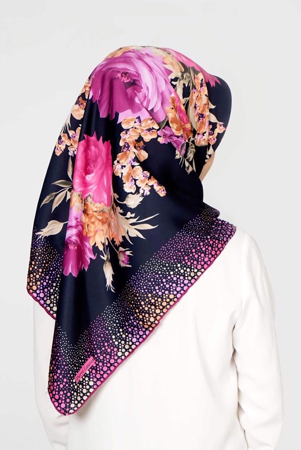 Vêtements hijab BLEU MARINE T 27603 Çicek Desenli Eşarp - TRENDTESETTÜR