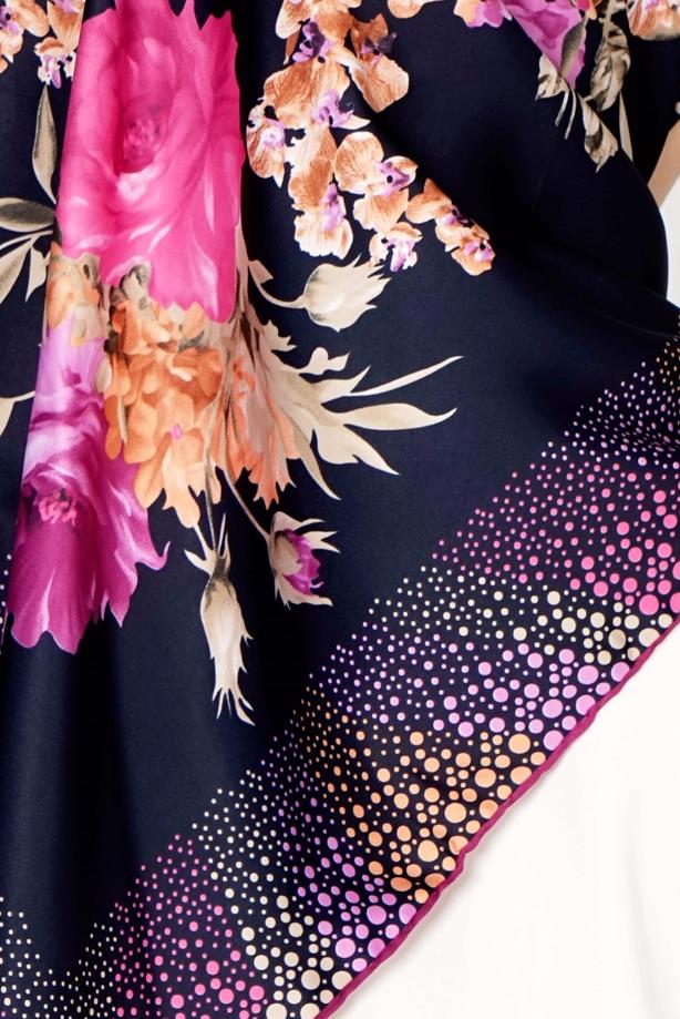 Vêtements hijab BLEU MARINE T 27603 Çicek Desenli Eşarp - TRENDTESETTÜR