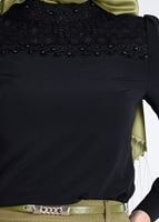 Tesettür giyim SİYAH GÜPÜR DETAYLI BONCUKLU BLUZ 4427 