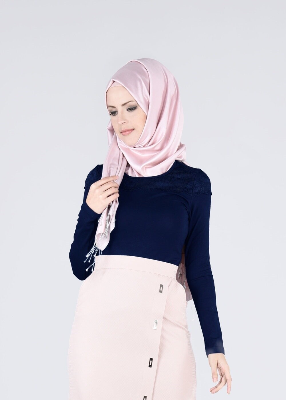 Tesettür giyim LACİVERT T 4562 New Viscon Lycra Bluz-Alv Fashion