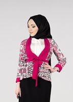 Tesettür giyim FUŞYA DESENLİ KUŞAKLI CEKET 4650 