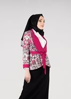 Tesettür giyim FUŞYA DESENLİ KUŞAKLI CEKET 4650 