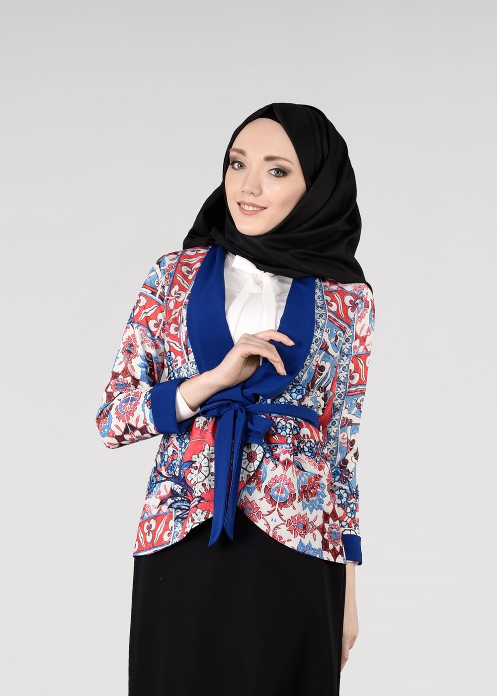 Tesettür giyim MERCAN DESENLİ KUŞAKLI CEKET 4650 
