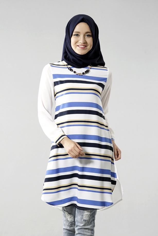 Vêtements hijab  T 6115 Porto Cizgili Krep Tunik - TRENDTESETTÜR