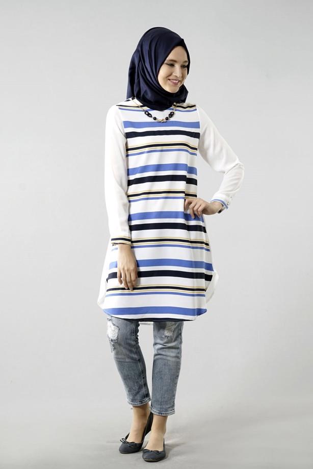 Vêtements hijab  T 6115 Porto Cizgili Krep Tunik - TRENDTESETTÜR