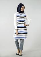 Hijab clothing CREAM T 6115 Porto Cizgili Krep Tunik