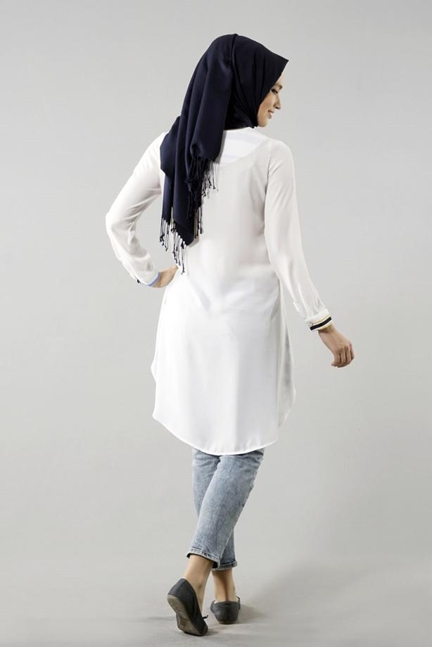 Vêtements hijab  T 6115 Porto Cizgili Krep Tunik - TRENDTESETTÜR