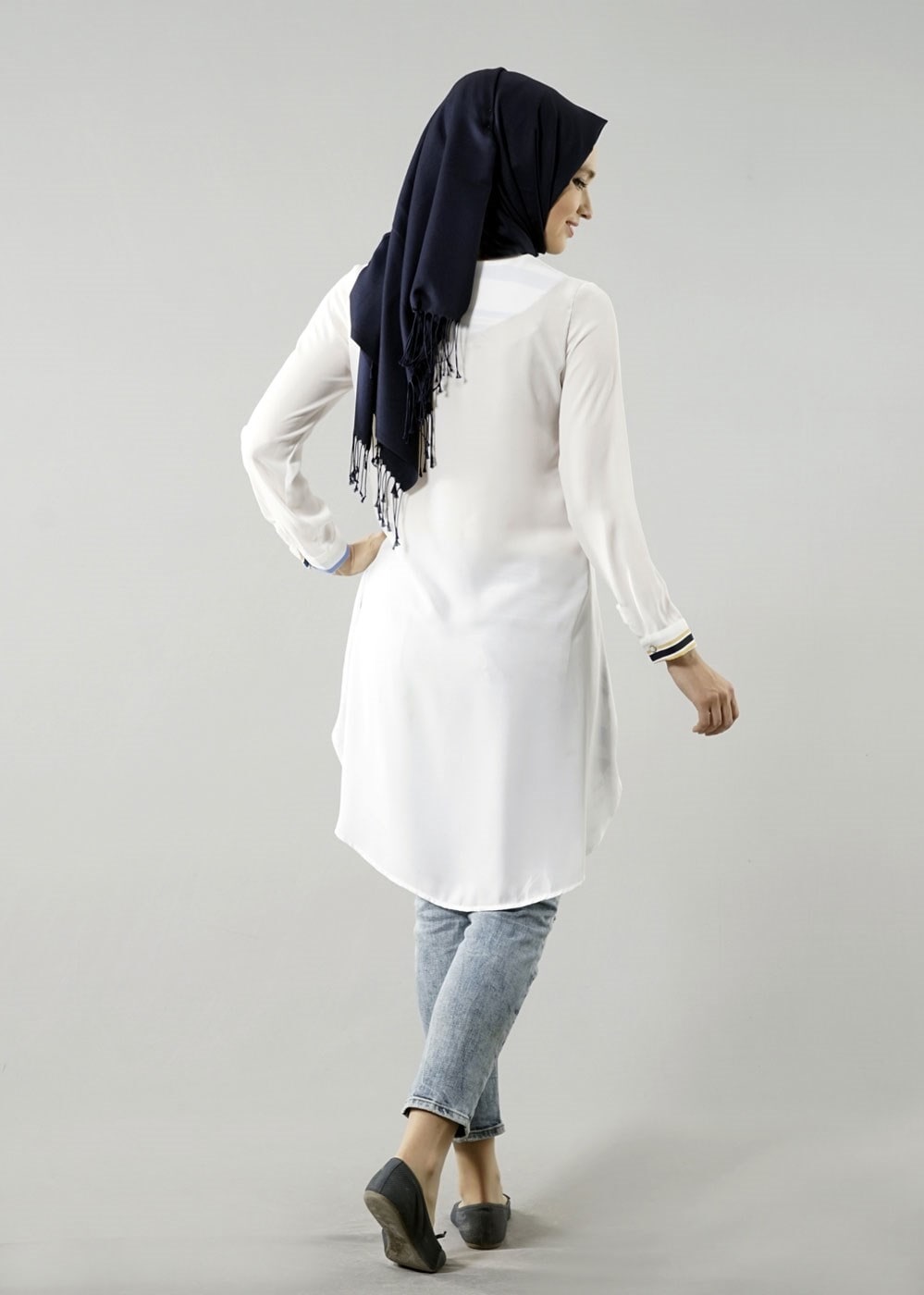 Vêtements hijab CRÈME T 6115 Porto Cizgili Krep Tunik