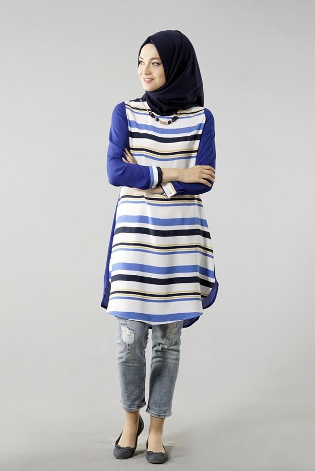 Vêtements hijab  T 6115 Porto Cizgili Krep Tunik - TRENDTESETTÜR
