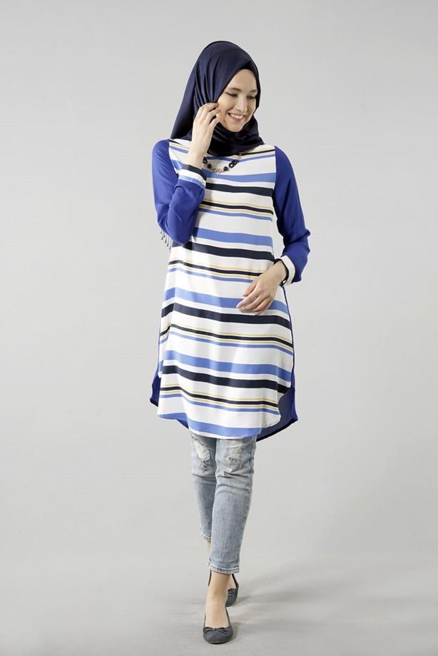 Vêtements hijab  T 6115 Porto Cizgili Krep Tunik - TRENDTESETTÜR