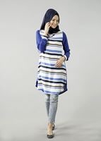 Vêtements hijab BLEU MARINE T 6115 Porto Cizgili Krep Tunik