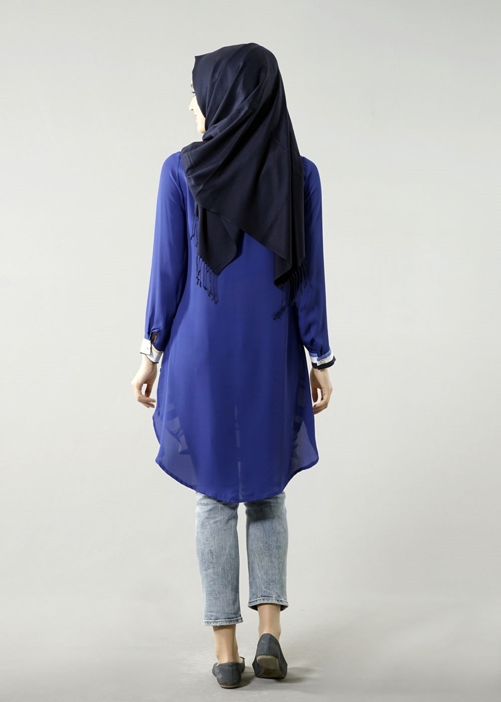 Vêtements hijab BLEU MARINE T 6115 Porto Cizgili Krep Tunik